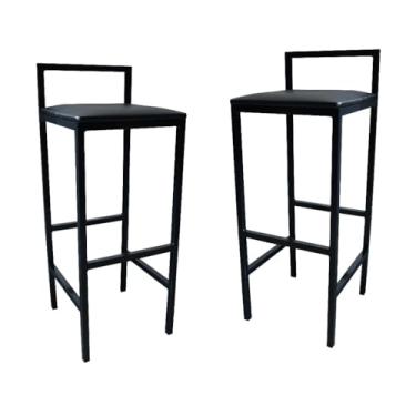Imagem de Kit 2 Banqueta Alta Com Encosto Quadrada Estilo Industrial Cozinha Balcão Bar(Preto)