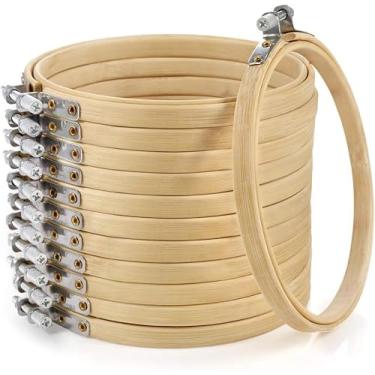 Imagem de Kit 10 Bastidores de Bambu com Tarracha para Bordado, Ponto Cruz e Artesanato, Ajuste Metálico, Natural, (30)