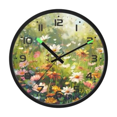 Imagem de SEHANY Herb Wildflower Relógio de parede silencioso sem tique-taque relógio redondo operado por bateria 30 cm controle de som luz noturna relógios de parede para sala de estar, cozinha, quarto