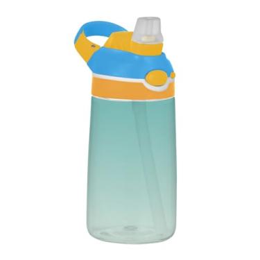 Imagem de Garrafa de água infantil Tritan de 473 ml com tampa de palha, garrafa de água esportiva reutilizável para escola, copo infantil portátil de 473 ml, alça de transporte, gradiente de renda verde antigo