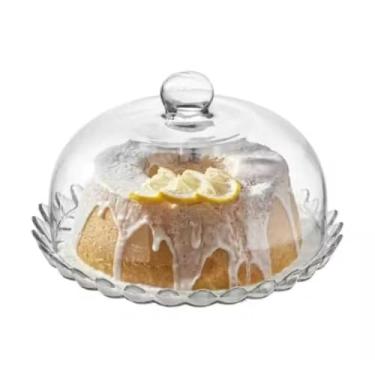 Imagem de BOLEIRA COM PRATO E TAMPA DE VIDRO 32 CM GRANDE MODELO PETALAS DE JASMIM- Ideal para Aniversários, Festas, Cafeterias e Decoração de Bolos e Doces(média 24cm)