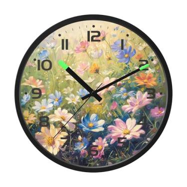 Imagem de SEHANY Herb Wildflower Relógio de parede silencioso sem tique-taque relógio redondo operado por bateria 30 cm controle de som luz noturna relógios de parede para sala de estar, cozinha, quarto