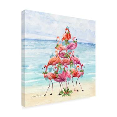 Imagem de Trademark Fine Art Arte em tela "Coastal Christmas Flamingos II" por Jean Plout