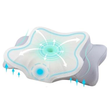 Imagem de Travesseiro Cervical Ortopédico NASA com Carvão Ativado, Espuma Viscoelástica, Anti-ronco e Apneia, 60x30x13cm, Cinza com Branco