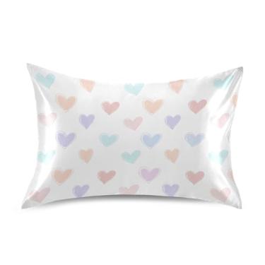 Imagem de Wassud Fronha de cetim para cabelo e pele com corações de arco-íris creme, para cabelo e pele, capas de almofada respiráveis tamanho queen com fecho de envelope