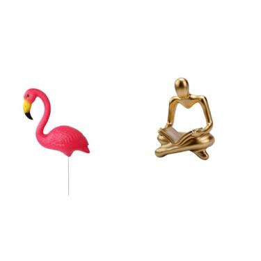 Imagem de Whtkoph Escultura de Flamingo em Estaca para Jardim de Fadas, Ornamento Abstrato, Estátua de Pensador, Artesanato para Decoração de Sala de Estar Na Primavera