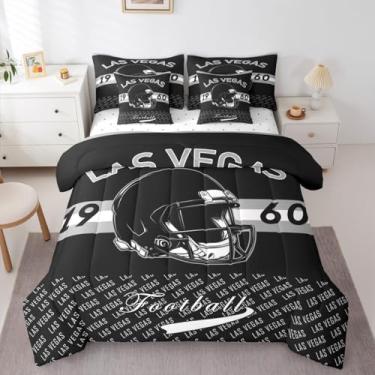 Imagem de Feelyou Jogo de edredom de futebol americano com 7 peças, casal, Las Vegas, para crianças, meninos, meninas, futebol americano, cidade, decoração de quarto de jogos, microfibra macia e leve