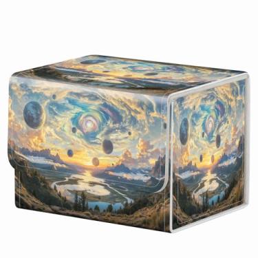 Imagem de Ímã forte para caixa de baralho TCG MTG Commander caixa organizadora de cartas colecionáveis padrão criativo caixa de armazenamento para jogos colecionáveis até 200 cartas, paisagem de fantasia