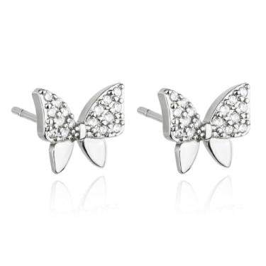 Imagem de LOMISS BRINCO LAÇO FOLHEADO A OURO 18K ZIRCÔNIA CRAVEJADA (Prata, PEQUENO)