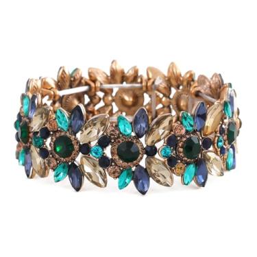 Imagem de LUREME Pulseira elástica de liga vintage com strass para mulheres, Standard, liga e strass, Sem Pedra Preciosa