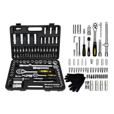 Imagem de Kit Jogo Soquetes Encaixe Catraca 95 Peças Bomvink Amarelo