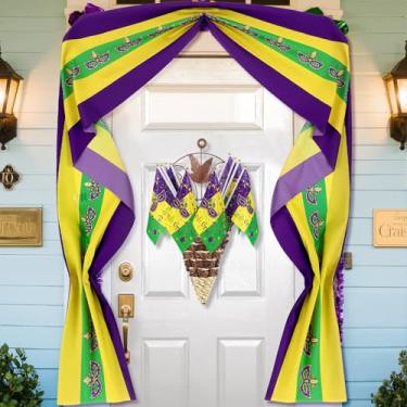 Imagem de Tiamon Decorações de carnaval - 19,69 x 4 m bandeira de carnaval bandeira bandeira bandeira, 11 máscaras de mão bandeiras no varão, montado na parede para porta de carnaval de Nova Orleans interior