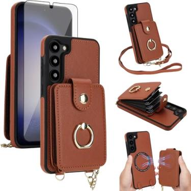 Imagem de Capa de telefone para Samsung Galaxy S23 Plus S23+ 5G capa carteira magnética e protetor de tela anel suporte compatível com bloqueio de RFID MagSafe S23plus 23S + S 23 23+ SM-S916U para mulheres