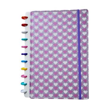 Imagem de Caderno Inteligente Coração, A4, 80 Folhas, 11 Discos, Design com Glitter e Elástico (Lilás)