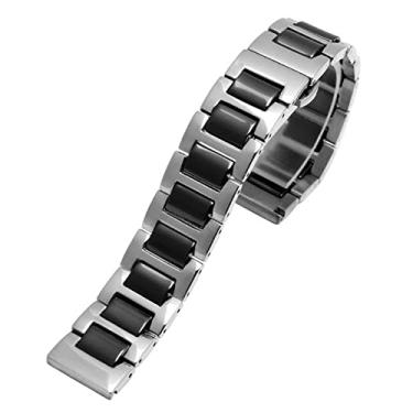 Imagem de XMKT Pulseira de cerâmica masculina e feminina, combinação de aço inoxidável, pulseira de relógio 12, 14, 15, 16, 18, 20, 22 mm, pulseira moderna para relógio de pulso (prata preta, 16 mm)