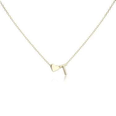 Imagem de Colar feminino de ouro em forma de coração, banhado a ouro, colar de letra em forma de coração, colar com inicial de coração, presente de aniversário, presente de dia dos namorados para mulheres (T)