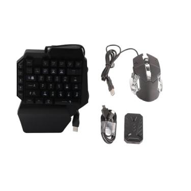 Imagem de Combo de teclado para jogos RGB com uma mão e mouse retroiluminado, combo de teclado e mouse para jogos com fio USB com meio manual com conversor, para jogos