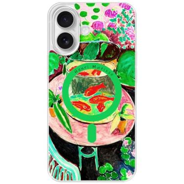 Imagem de Berkin Arts Capa transparente compatível com iPhone 16 Plus [compatível com Magsafe], Koi Fish Water Lily Botanical (Goldfish by Matisse)