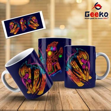 Imagem de Caneca Thanos Manopla Joias do Infinito Geeko, Branco, 325ml