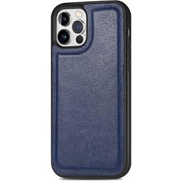 Imagem de FULNES Capa para iPhone 13 Mini/13/13 Pro/13 Pro Max, capa de telefone bumper TPU à prova de choque de couro legítimo envolto fino, compatível com carregamento sem fio (cor: azul, tamanho: 13 Mini 5,4 polegadas)