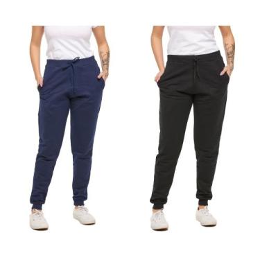 Imagem de Kit com 02 calças moletom plus size feminina jogger slim fit básica li