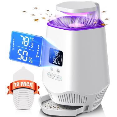 Imagem de Fooxem Armadilhas para moscas de frutas para ambientes internos, armadilhas inteligentes para insetos e mosquitos internos com sensor de temperatura e umidade, 10 peças de placas adesivas brancas