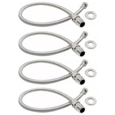 Imagem de Kit 4 Engate Flexível Trançado Aço Inox 40cm Quente Fria - TCR Abrasiv