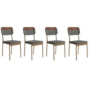 Imagem de Cadeira Sala de Jantar Valle 1755 Aço Kit 4 Uni Rose/Linho Grafite/Corano Caramelo/Freijo - Carraro