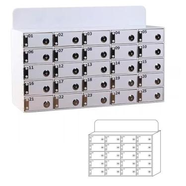 Imagem de Armários para celular de acrílico branco com 6 compartimentos – Armazenamento seguro para celular com chaves individuais, armários de alta capacidade para escritórios e fábricas, perfeitos para uso