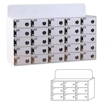 Imagem de Armários para celular de acrílico branco com 6 compartimentos – Armazenamento seguro para celular com chaves individuais, organizador de alta capacidade para escritórios, fábricas e locais de trabalho