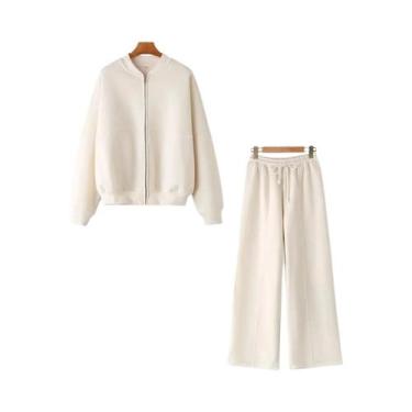 Imagem de Conjunto Feminino Retrô De 2 Peças: Jaqueta Bomber De Veludo E Calça D