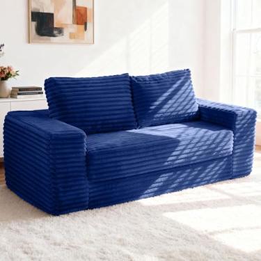 Imagem de Kasunpul Sofá-cama conversível de 157,5 cm, sofá-cama dobrável 4 em 1 com tecido de veludo cotelê e 2 travesseiros, sofá de chão para sala de estar, quarto, apartamento (azul)