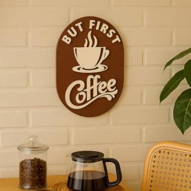 Imagem de Quadro Placa Decorativa Oval But First Coffee Com Xicara MDF