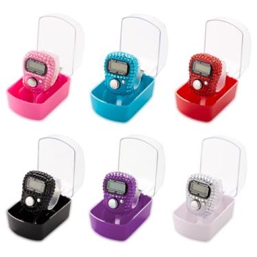 Imagem de INSYOHO 6 peças de contador eletrônico de dedos com glitter - contagem manual redefinível de 5 dígitos, clique digital LCD para Tasbeeh, esportes, contagem de inventário