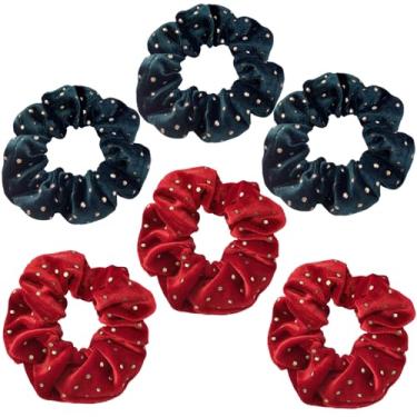 Imagem de MARYLAVENDER Tecido de veludo grosso laços de cabelo estampados elásticos de cabelo com strass para todos os tipos de cabelo sem costura Pôneis elásticos suportes de rabo de cavalo para cabelo grosso