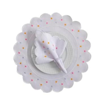 Imagem de Kit 12 Pçs 6 Lugares Mesa Posta Sousplat Jogo Americano Poá Bordado Co