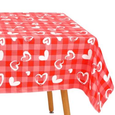 Imagem de Toalha de mesa de vinil para dia dos namorados com forro de flanela para mesas retangulares, dia dos namorados, 132 x 178 cm, impermeável, resistente a rugas e manchas, capa de mesa xadrez para jantar