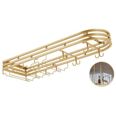 Imagem de Rack de vinho para pendurar prateleiras flutuantes de metal de teto de ferro rack de vidro de vinho prateleiras de armazenamento copos de vinho suporte de pendurar suporte de exibição de ferro suporte