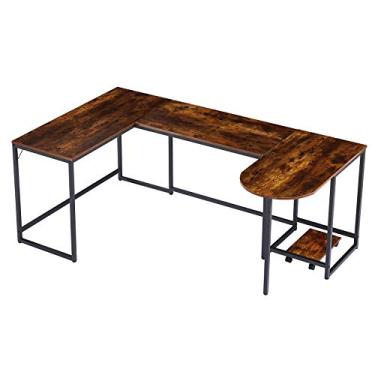 Imagem de U5GAAALPPQ9 Mesa de computador em forma de U com suporte de CPU mesa de canto industrial para escrita, mesa de jogos, mesa de trabalho para escritório em casa, economia de espaço