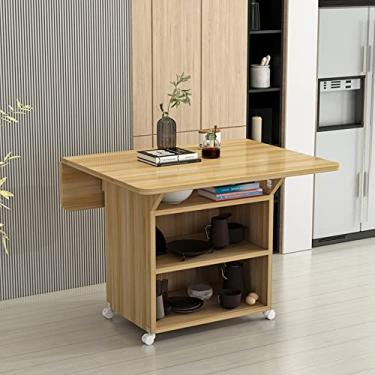Imagem de Mesa de jantar retrátil, multifuncional, mesa de jantar, dobrável, com economia de espaço, camada/armário de armazenamento de grande capacidade com 4 rodas universais, mesa móvel para sala de jantar e