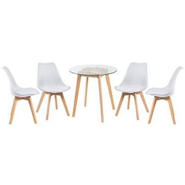Imagem de Loft7, Mesa redonda com tampo de vidro 70 cm + 4 cadeiras Leda