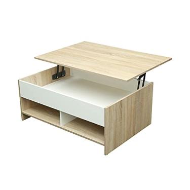 Imagem de Mesa de centro elevatória com armazenamento oculto de madeira com 2 prateleiras abertas, mesa de jantar, sala de estar, mesa de chá