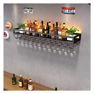 Imagem de Rack de vinho de parede de LED com rack de copo de vinho invertido, unidade de barra de ferro multifuncional e suporte de cálice suspenso elegante - decoração de bar de casa perfeita e organizador de