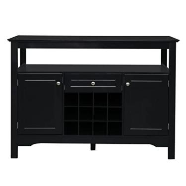 Imagem de Armário aparador servidor buffet com armazenamento de vinho com 2 portas 1 gaveta com rack de vinho armário de entrada aparador preto (D 117 x 41 x 82,5 cm)