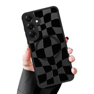 Imagem de MZELQ Capa magnética para Samsung Galaxy S25 Plus, xadrez transparente [compatível com carregamento Magsafe] Capa de proteção para câmera à prova de choque rígida fosca translúcida para mulheres e