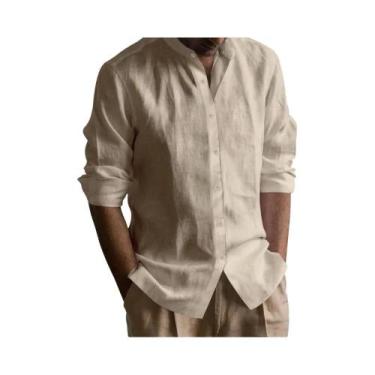 Imagem de Camisa Henley Masculina Slim Fit Em Algodão E Linho Leve Respirável Co