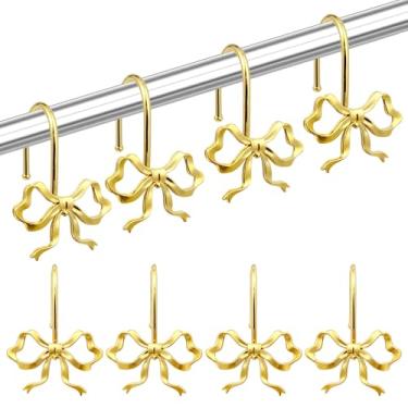 Imagem de TOAOB 12 peças de ganchos de cortina de chuveiro com laço dourado, liga de zinco, lindos anéis decorativos à prova de ferrugem para banheiro e decoração de casa