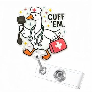 Imagem de Carretel de crachá de ganso bonito Cuff' Em Ganso, clipe retrátil para crachá de trabalhador médico com cordão de nylon durável de 61 cm, presente fofo para RN CNA LPN MA, professor de enfermagem