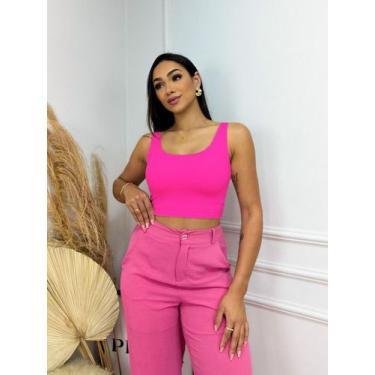 Imagem de Top Cropped Regata Liso Básico Suplex Forro Duplo Cor:Rosa PinkTamanho