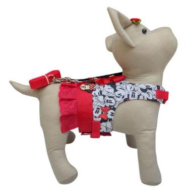 Imagem de Peitoral Guia Cachorro Snob Dog Minie Babado Vermelho Fêmea, M